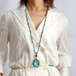 Natural Stone Onyx Druzy Long Necklace